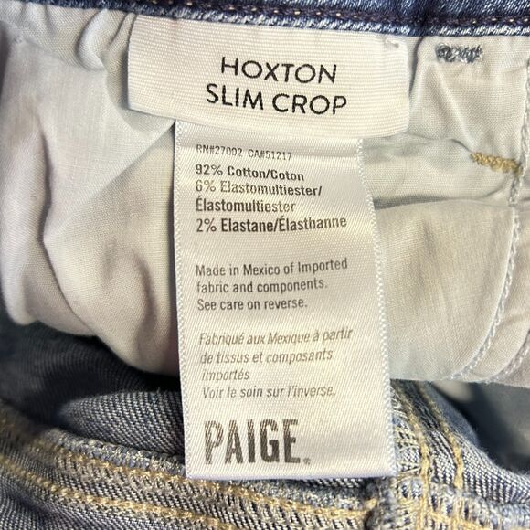 Paige Hoxton Blue Medium Wash Mid Rise Slim Crop Fray Hem Jeans Size 29 - Picture 10 of 15